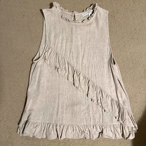 Beige High-neck ruffle tank top. Lightly worn. Size MED